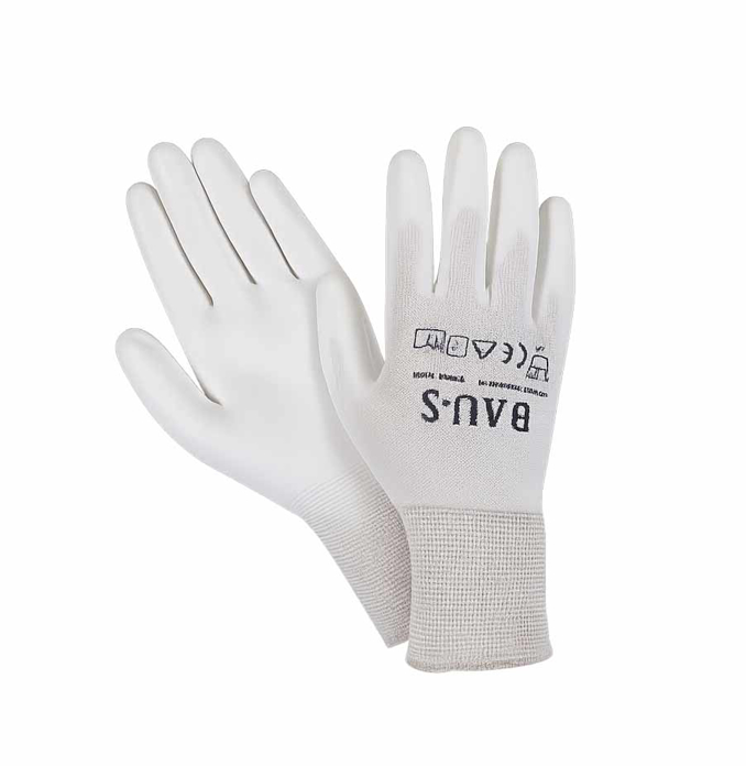 Slika BAU S zaštitne rukavice PU Weiss – bele PU radne rukavice za precizan rad (9) L